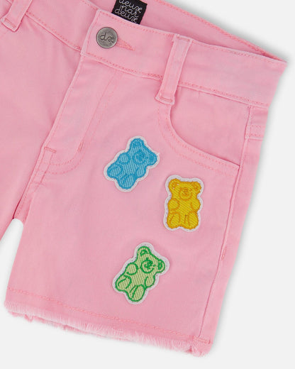 Jean Short With Embroidery Pink And Multicolored Gummies-3