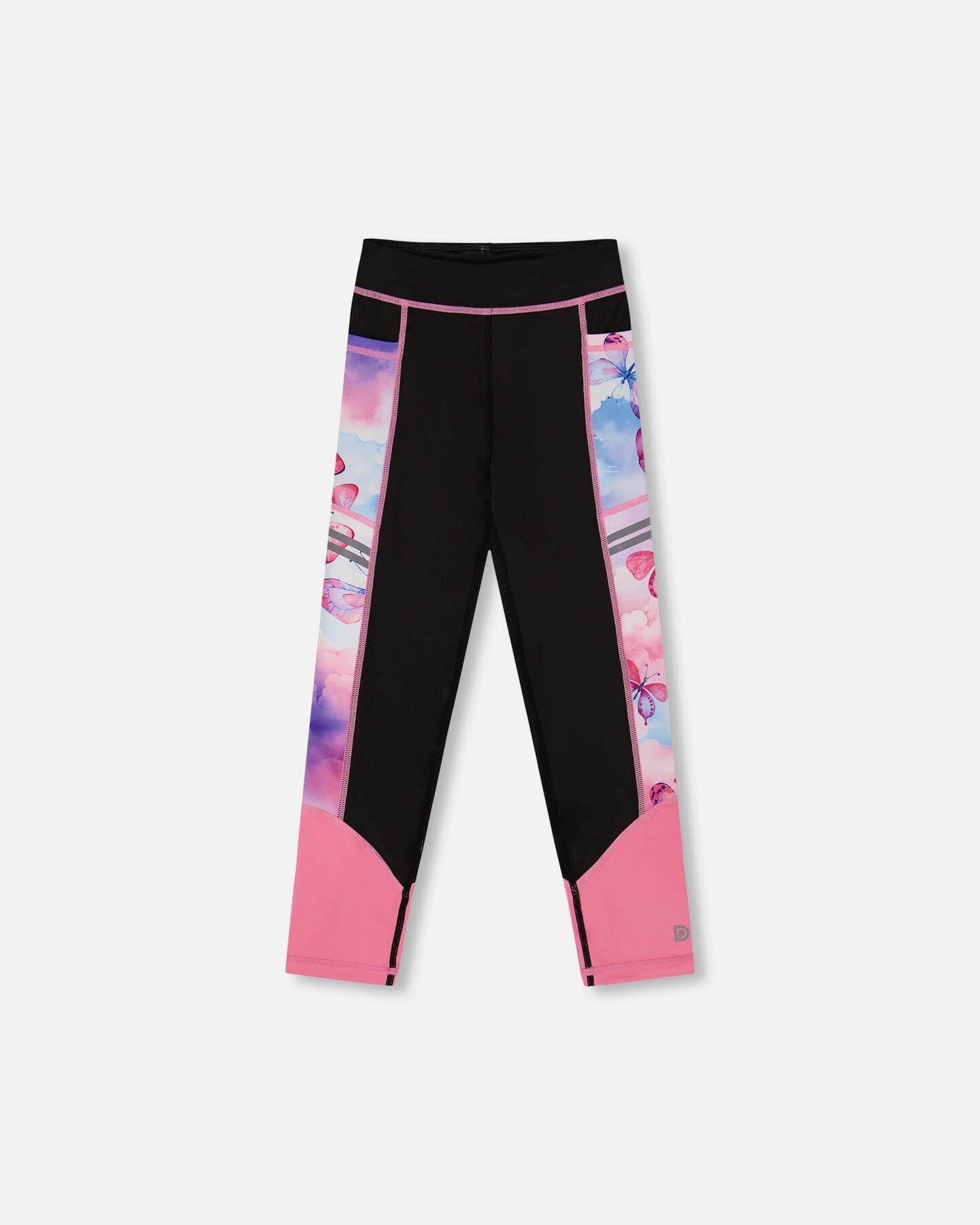 Colorblock Athletic Leggings Black And Multicolored Butterflies-0