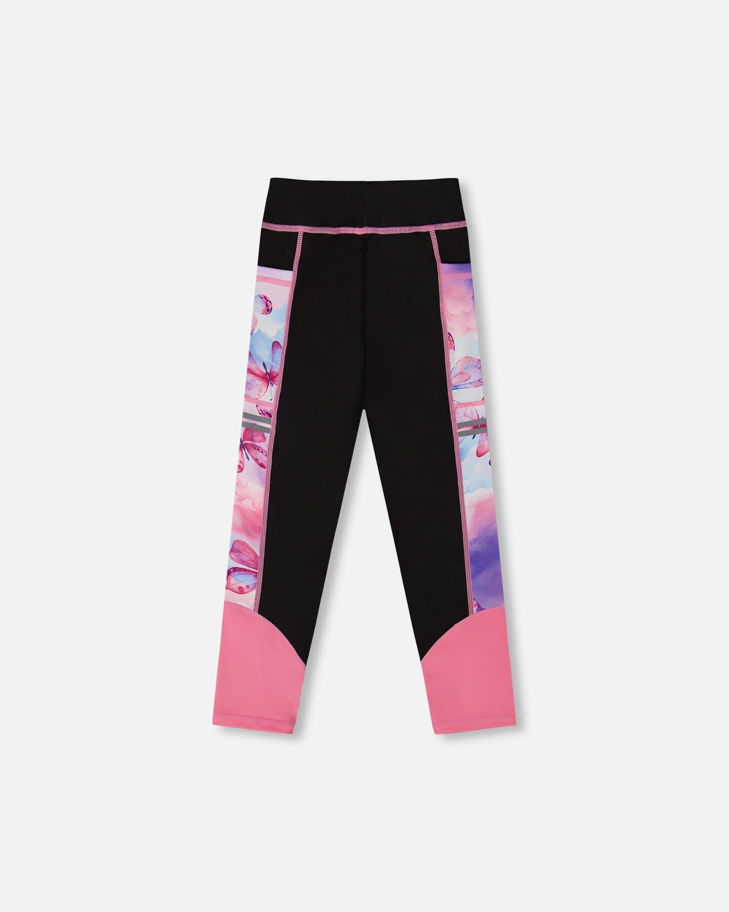 Colorblock Athletic Leggings Black And Multicolored Butterflies-2