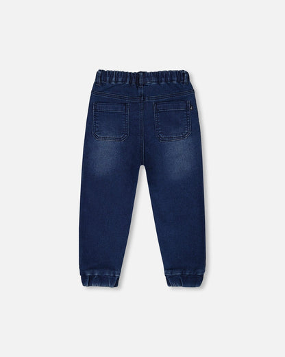 French Terry Denim Jogger Pant Dark Denim Blue-2