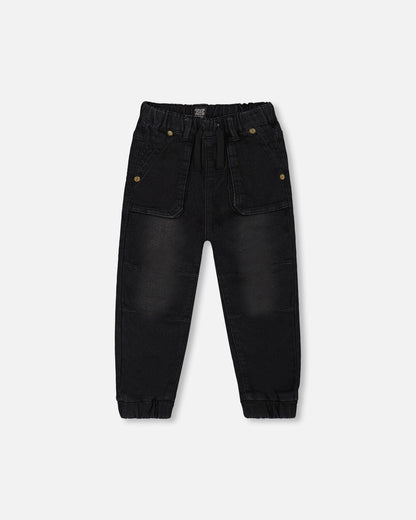 French Terry Denim Jogger Pant Black Jeans-0