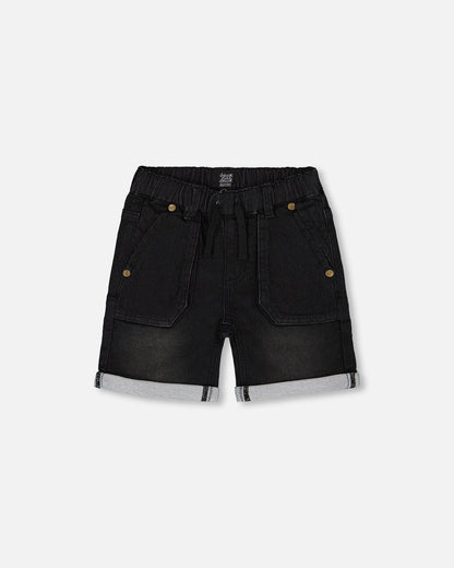 French Terry Denim Short Black Jeans-0