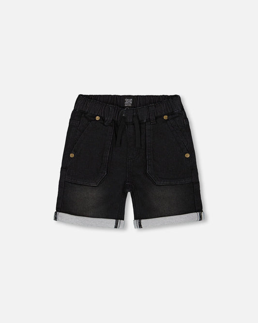 French Terry Denim Short Black Jeans-0