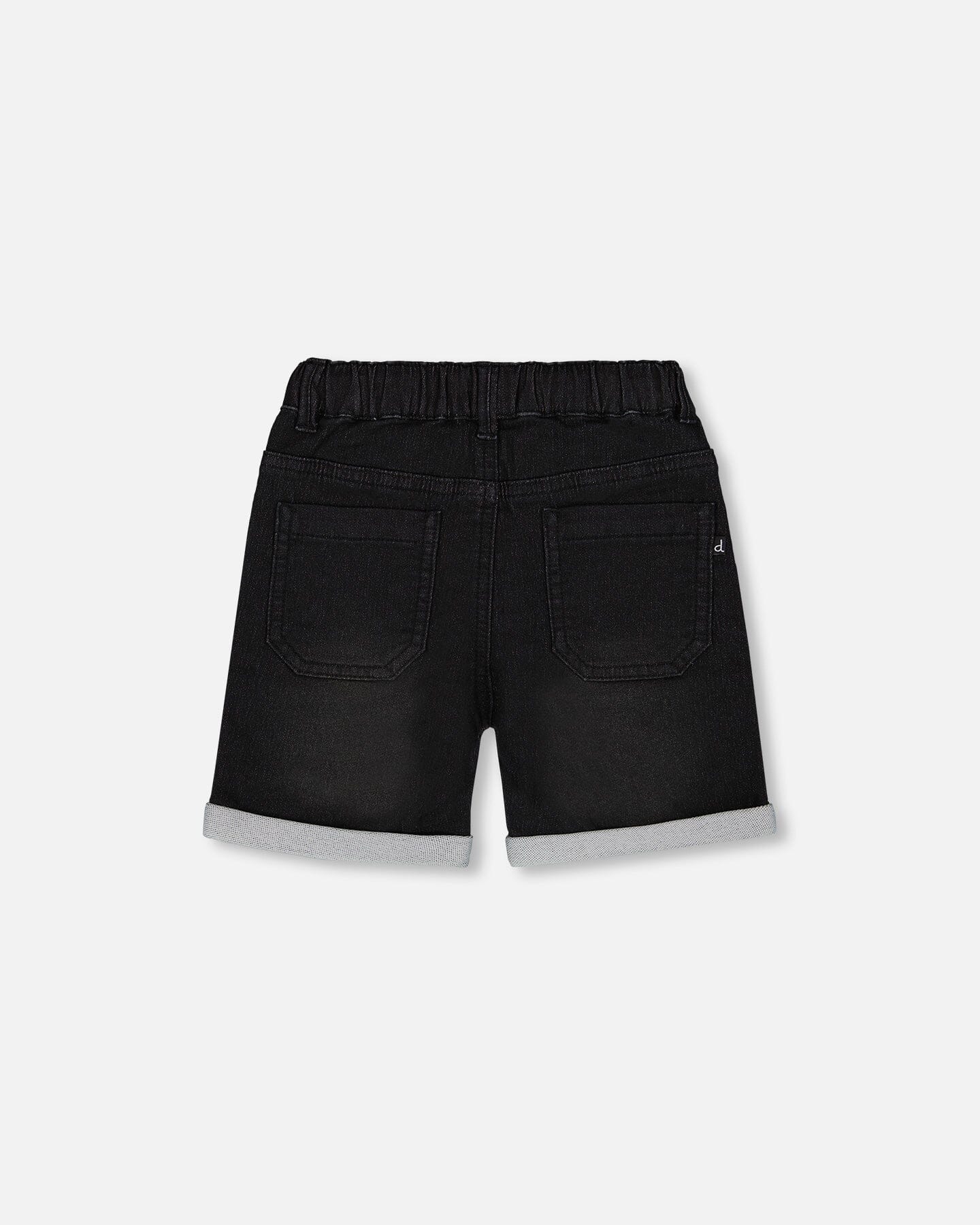 French Terry Denim Short Black Jeans-2