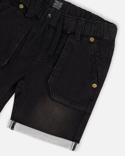 French Terry Denim Short Black Jeans-3