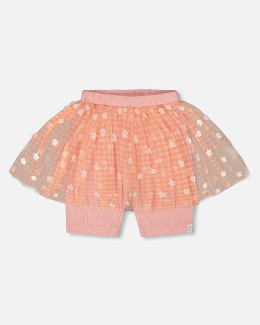 Crinkle Biker Short With Flower Mesh Skirt Light Old Pink-0