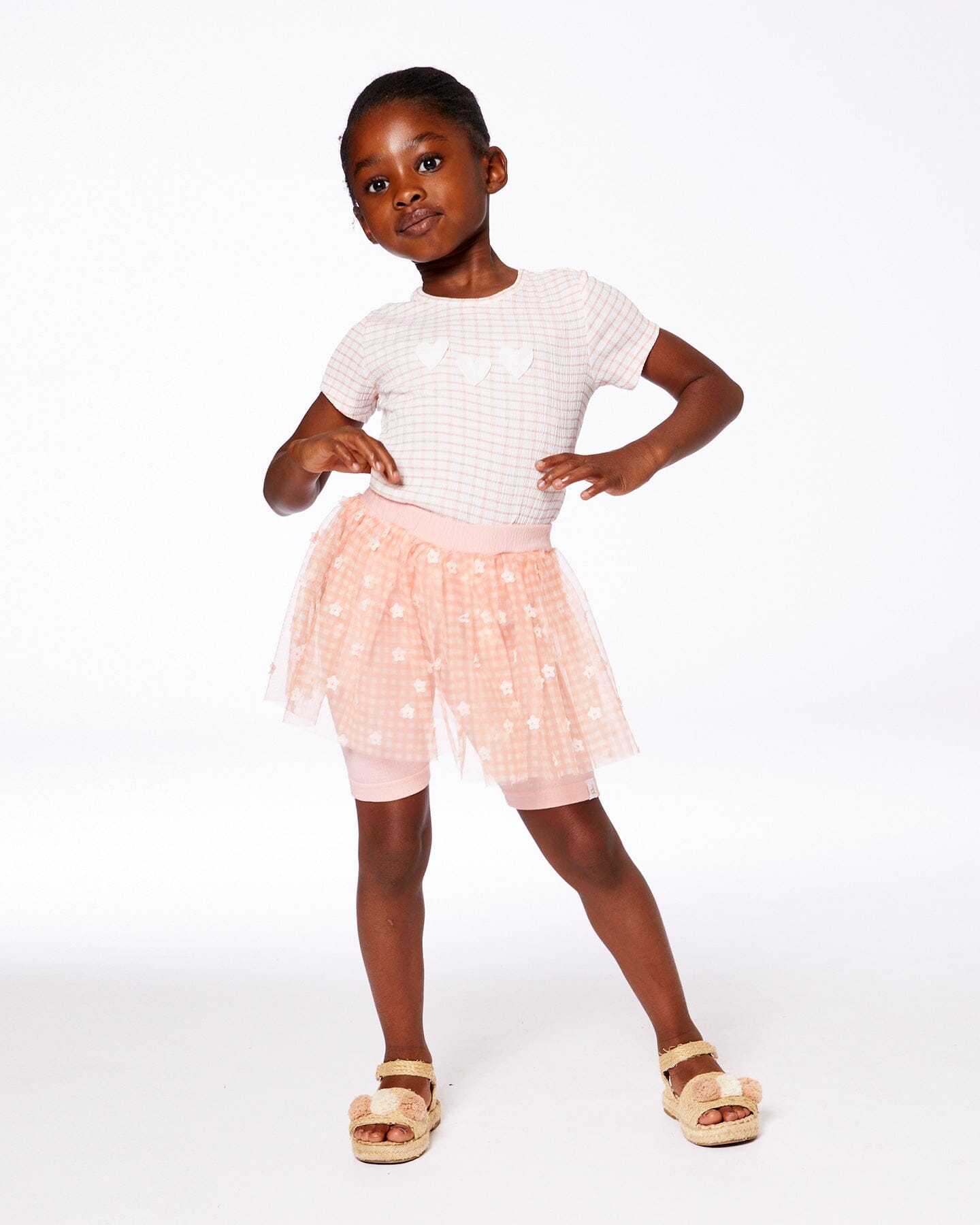 Crinkle Biker Short With Flower Mesh Skirt Light Old Pink-1