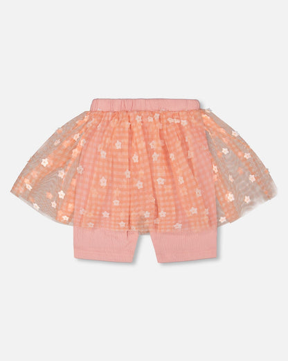 Crinkle Biker Short With Flower Mesh Skirt Light Old Pink-2