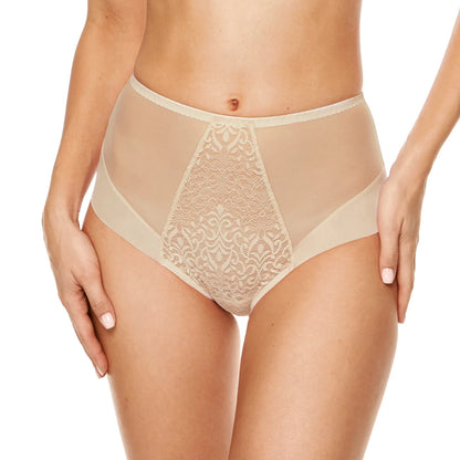 Lace High Waist Full Brief Panty Gorteks Gabi Beige-0