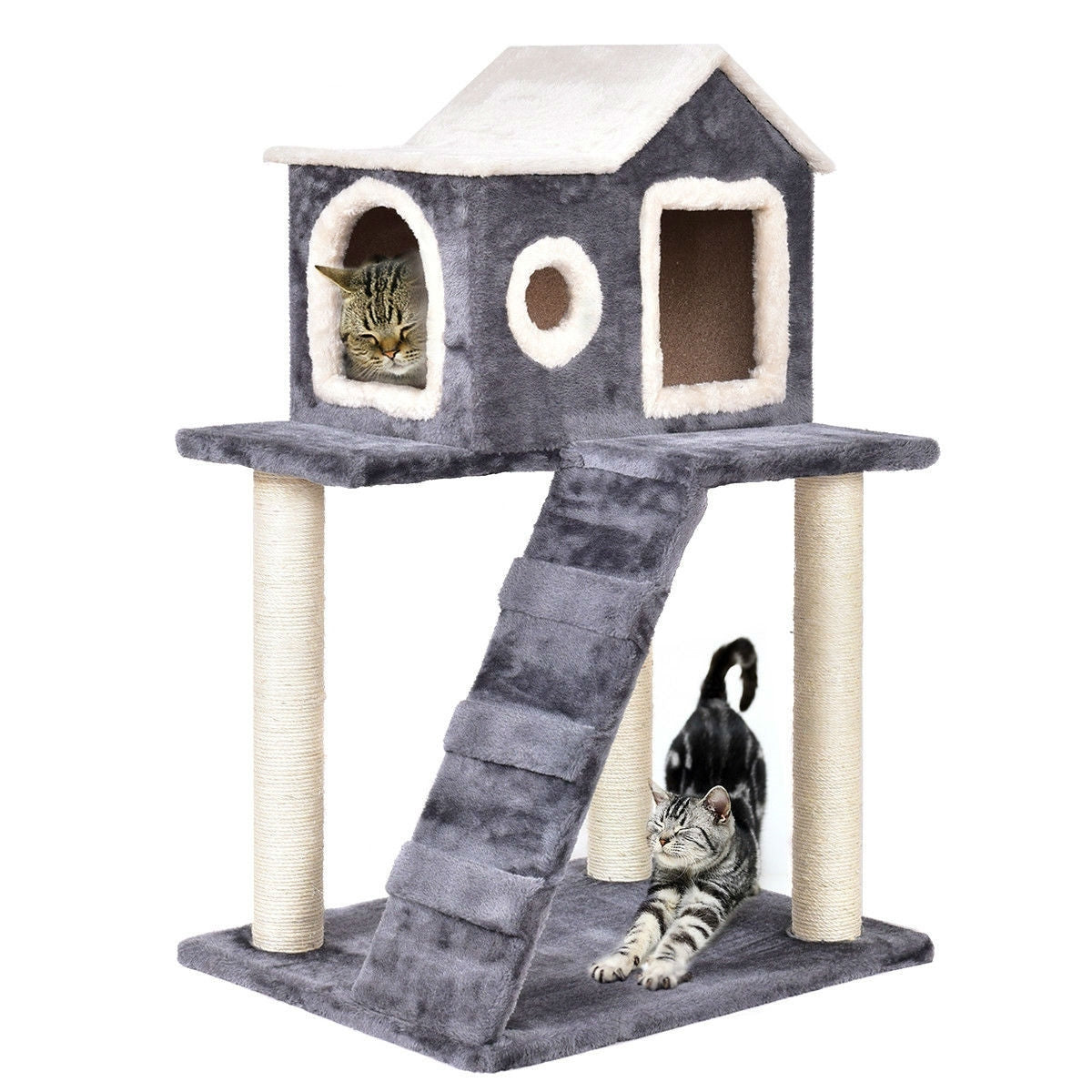 Gray 36 Inch Tower Condo Scratching Post Ladder Cat Tree House-0