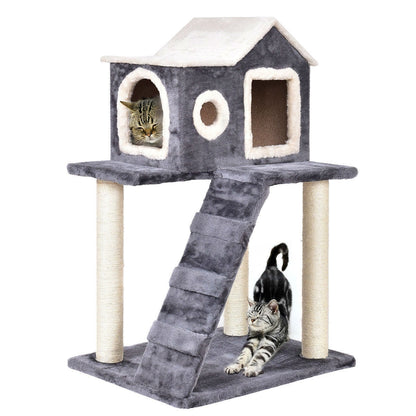 Gray 36 Inch Tower Condo Scratching Post Ladder Cat Tree House-0