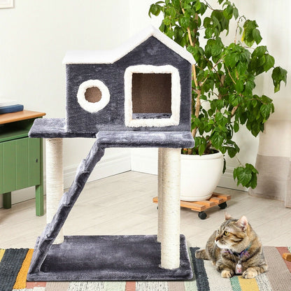 Gray 36 Inch Tower Condo Scratching Post Ladder Cat Tree House-1