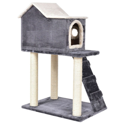 Gray 36 Inch Tower Condo Scratching Post Ladder Cat Tree House-2