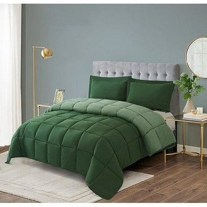 Full/Queen Traditional Microfiber Reversible 3 Piece Comforter Set in Green-0