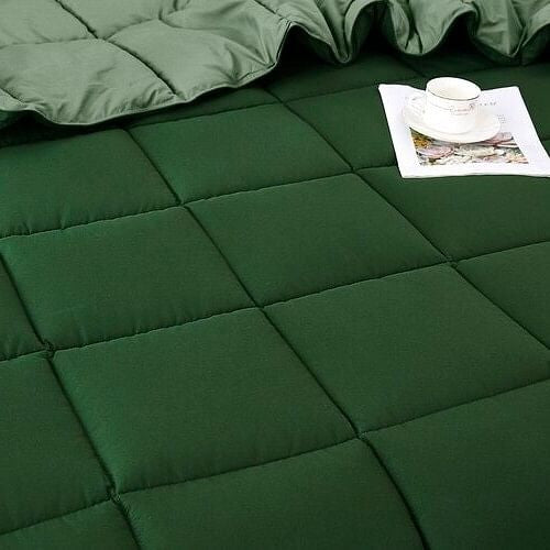Full/Queen Traditional Microfiber Reversible 3 Piece Comforter Set in Green-1