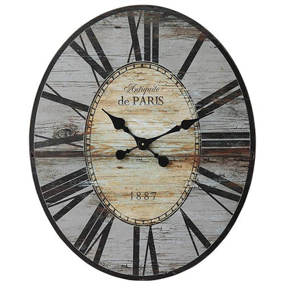 Gray Oversized Distressed Paris Wood Wall Clock-0