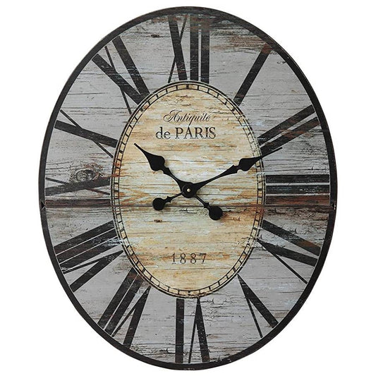 Gray Oversized Distressed Paris Wood Wall Clock-0