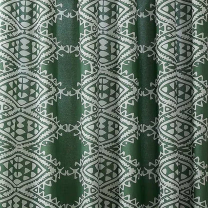 72 x 72 inch Cotton Poly Shower Curtain with Green White Geometric Motif Pattern-0