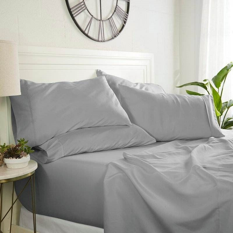 Full size Grey 6 Piece Wrinkle Resistant Microfiber Polyester Sheet Set-0