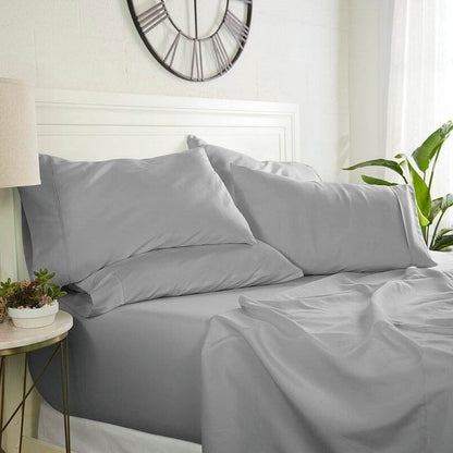Full size Grey 6 Piece Wrinkle Resistant Microfiber Polyester Sheet Set-0