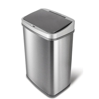 Grey 13-Gallon Stainless Steel Kitchen Trash Can with Motion Sensor Lid-2