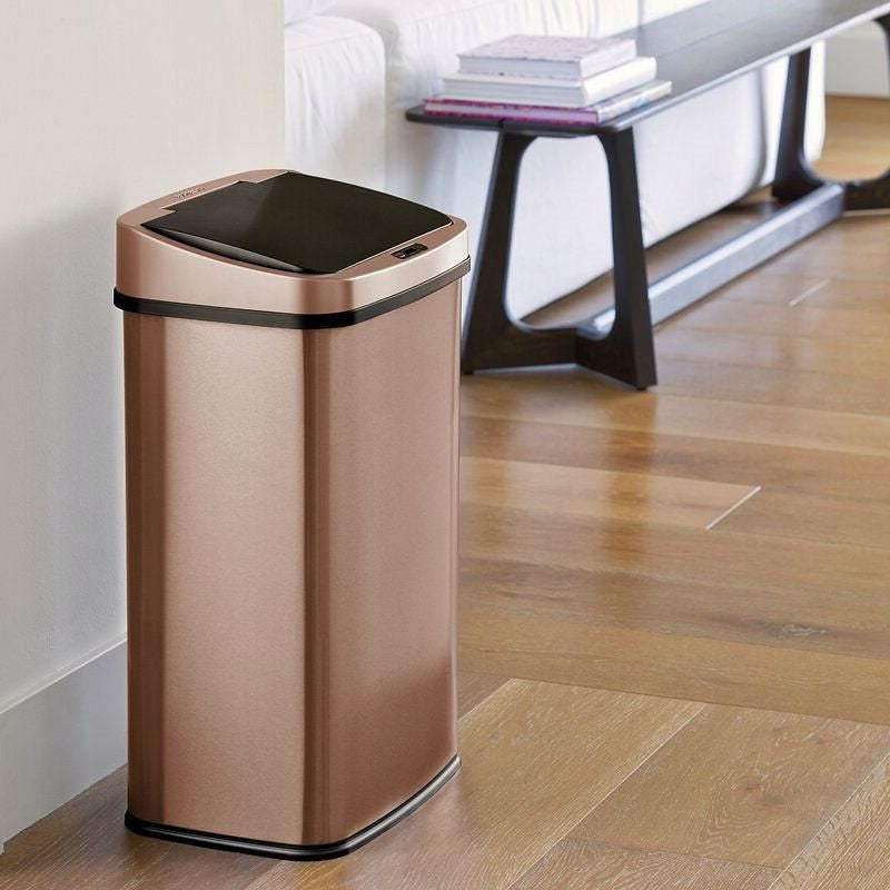Gold Copper 13-Gallon Stainless Steel Kitchen Trash Can with Motion Sensor Lid-1