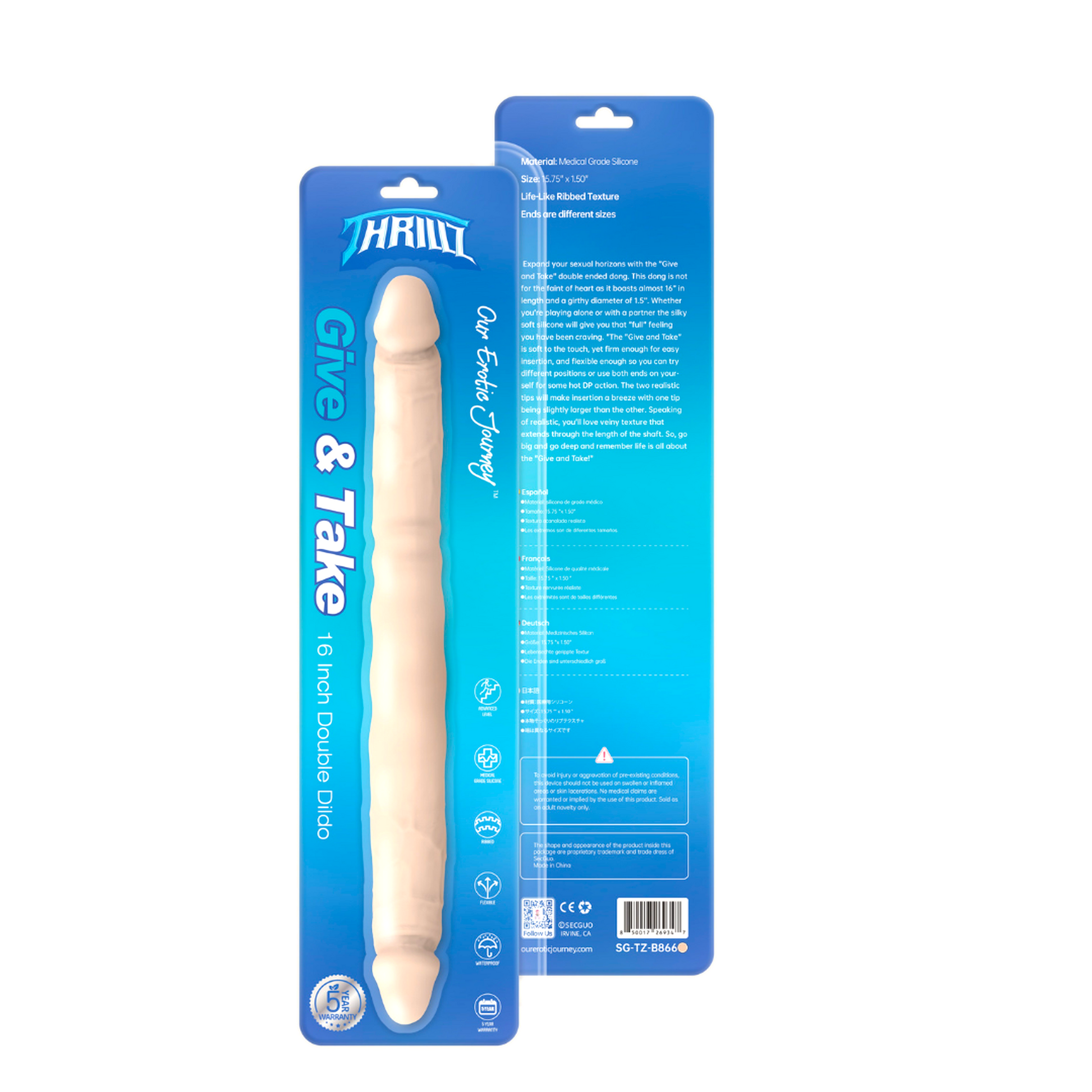 Give & Take 16" Double Ended Flexible Body Safe Silicone Dildo-3