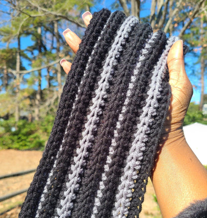 Black and Gray Two Color Crochet Scarf-0