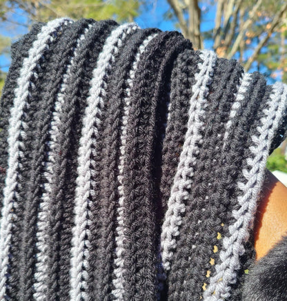 Black and Gray Two Color Crochet Scarf-2