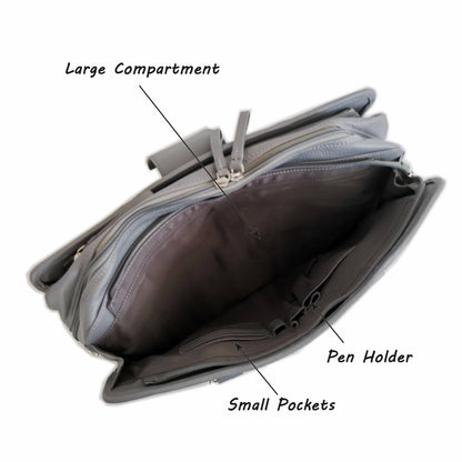 Leather Briefcase, Grey-2