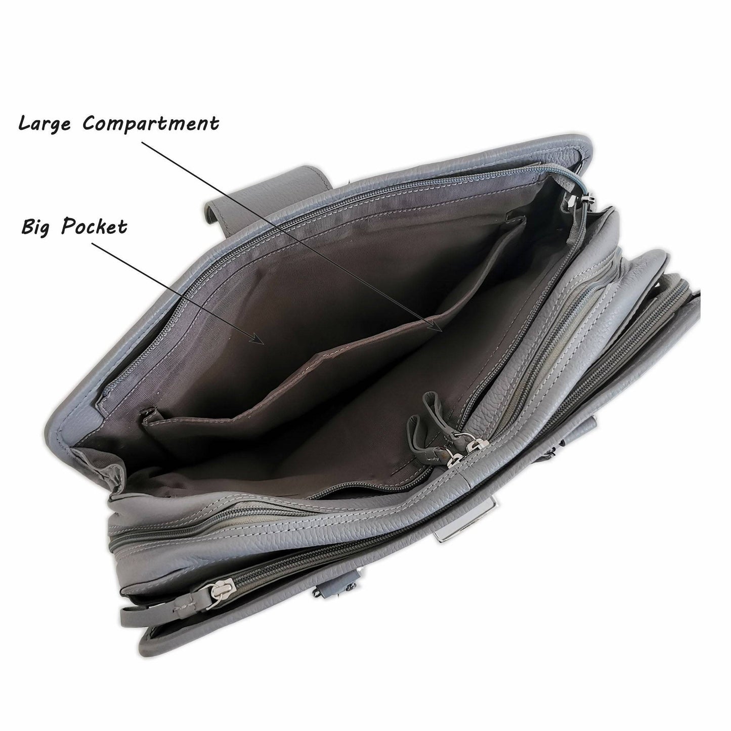 Leather Briefcase, Grey-3