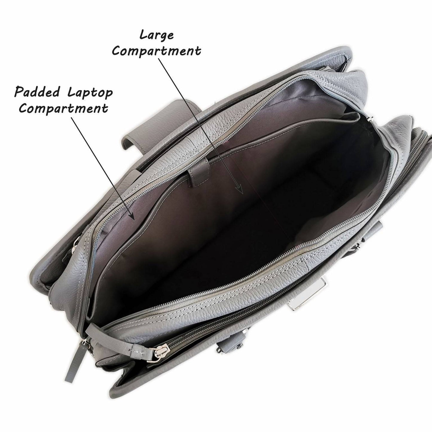 Leather Briefcase, Grey-4