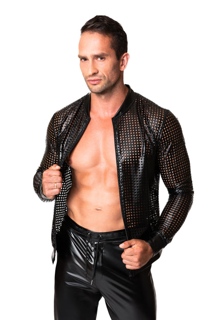 schwarze Powerwetlook Jacke H076 - 3XL-4