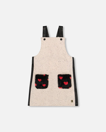 Glittering French Terry Overall Dress Beige And Black-0