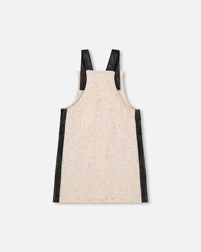 Glittering French Terry Overall Dress Beige And Black-2