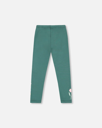Leggings Dark Green With Flower Print-3
