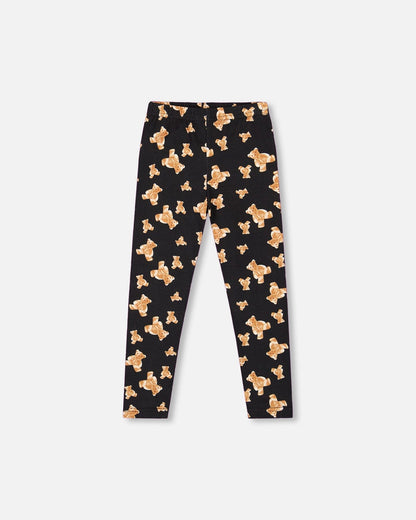 Jersey Leggings Black Teddy Bear Print-1