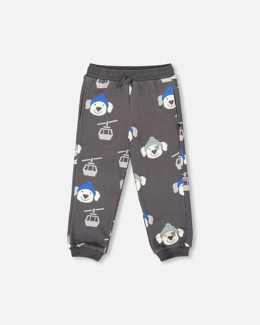 Fleece Sweatpants Gray Dog Print-0