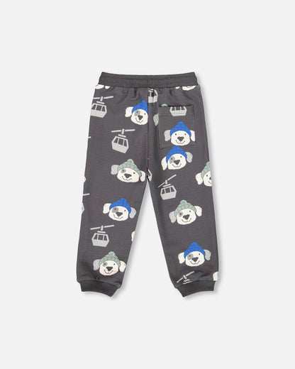 Fleece Sweatpants Gray Dog Print-2