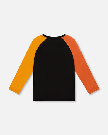 Black Long Sleeve Raglan T-Shirt With Glow-In-The-Dark Dinosaur Print-2