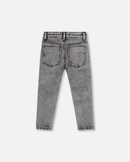 French Terry Black Denim Pants With Contrasting Patch-3