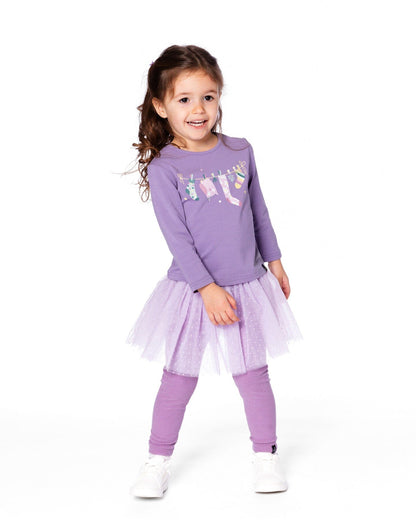 Leggings With Tulle Skirt Purple Gray-1