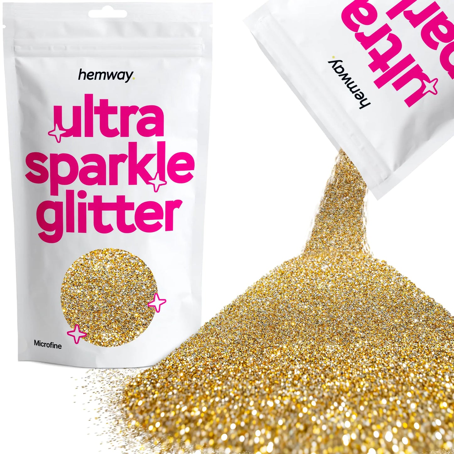 Hemway Premium Ultra Sparkle Glitter Multi Purpose Metallic Flake for Arts Crafts Nails Cosmetics Resin Festival Face Hair - Gold Silver - Microfine (1/256" 0.004" 0.1mm) 100g / 3.5oz