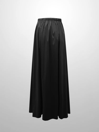 Front Zipper Cotton Circle Skirt-Black-1