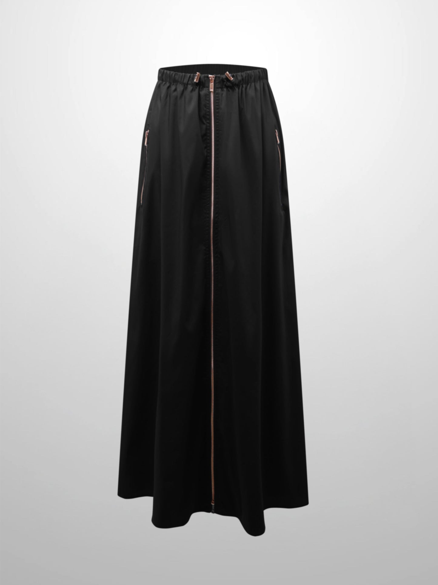 Front Zipper Cotton Circle Skirt-Black-0