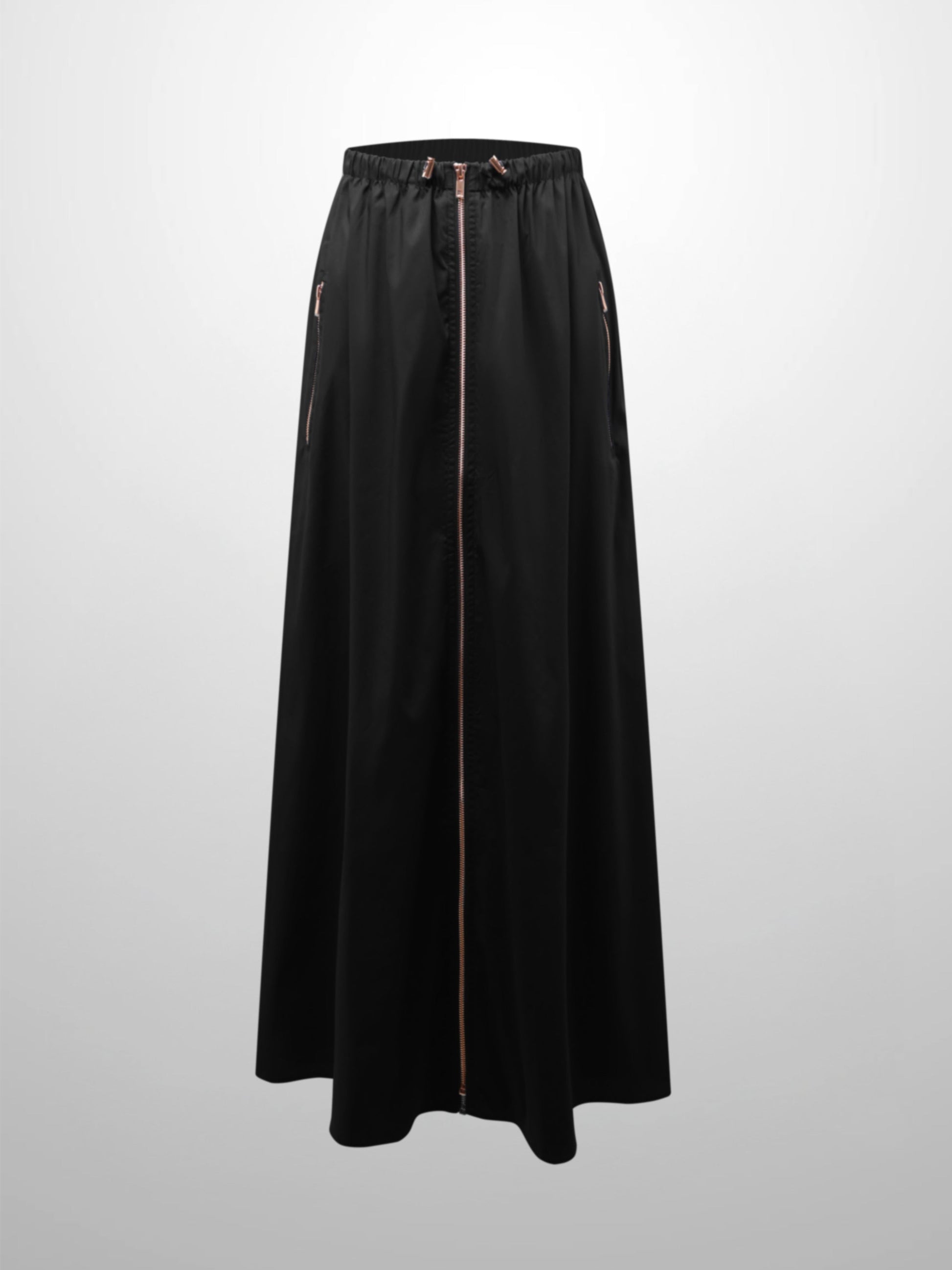 Front Zipper Cotton Circle Skirt-Black-0