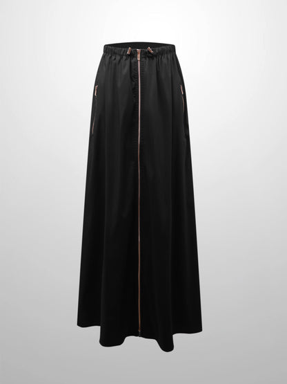 Front Zipper Cotton Circle Skirt-Black-0