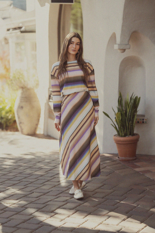 Printed Linen Blend Slip Skirt-Ombre Stripe-0