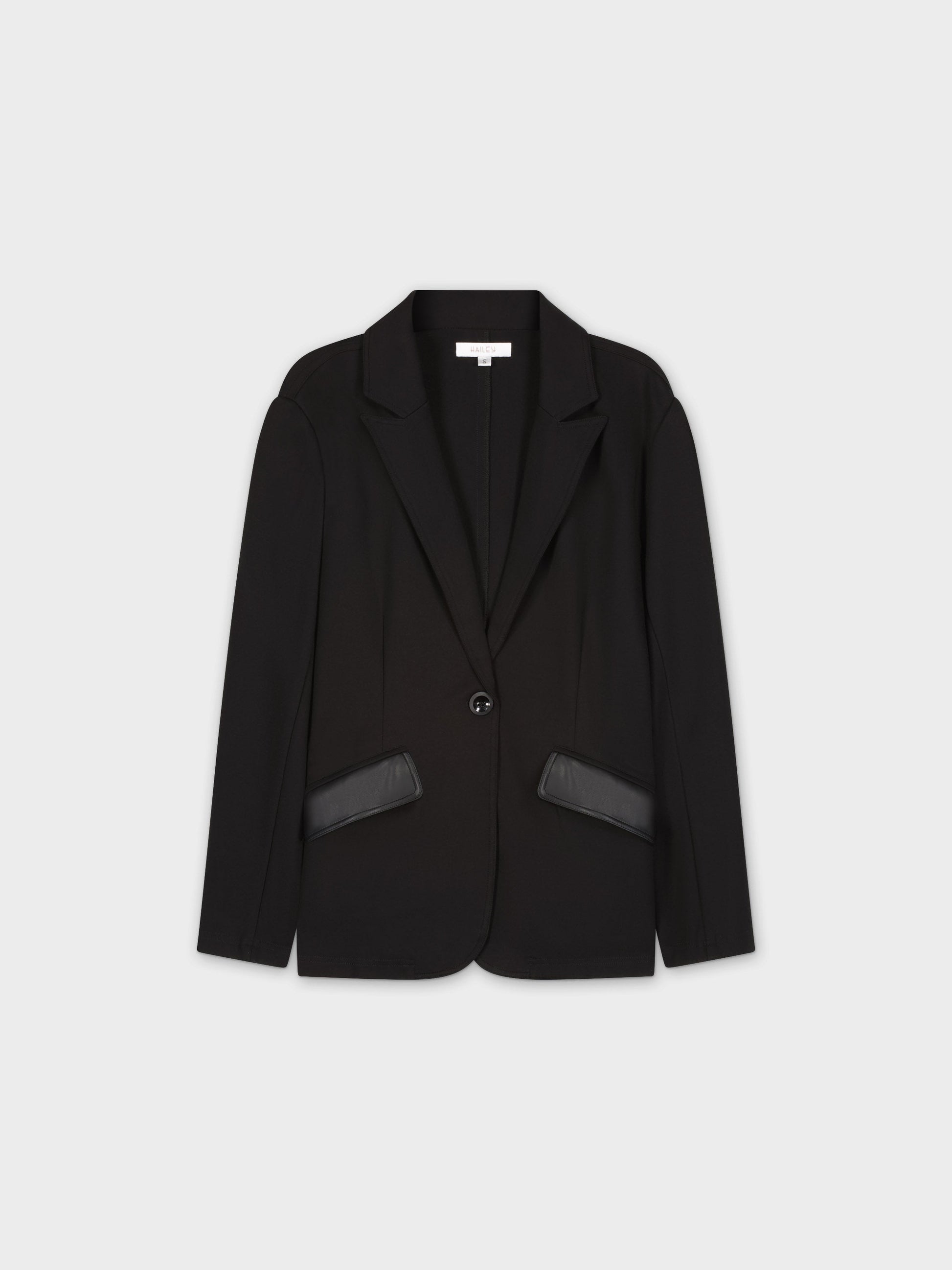 Leather Pocket Blazer-Black-1