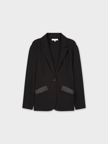 Leather Pocket Blazer-Black-1